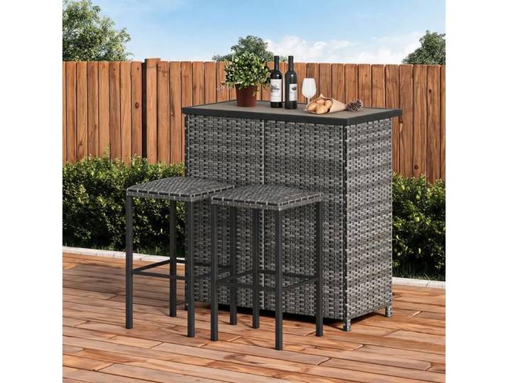 Ensemble bar de jardin 3 pièces en rotin PE - JoyGarden - Table haute 105 cm avec 2 tabourets pour terrasse balcon