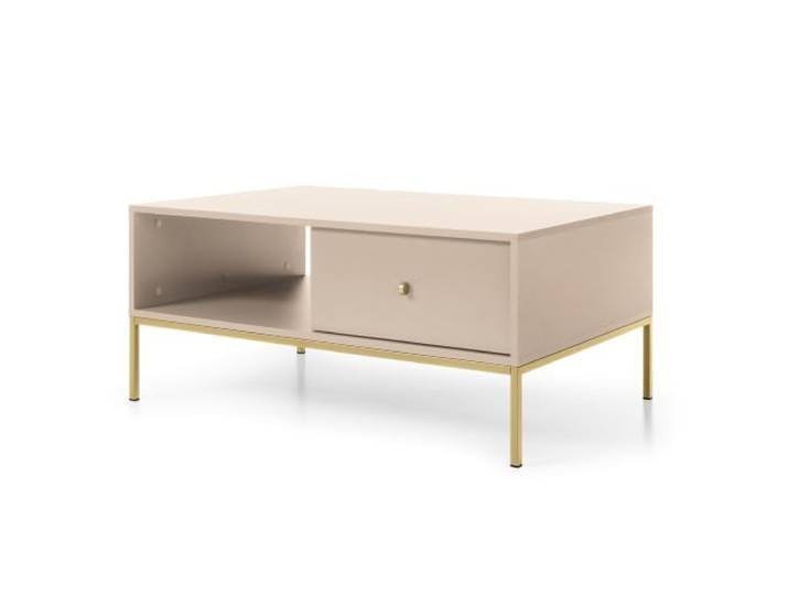 Sofatisch Couchtisch in beige, Fußgestell goldfarben, Griffe goldfarben