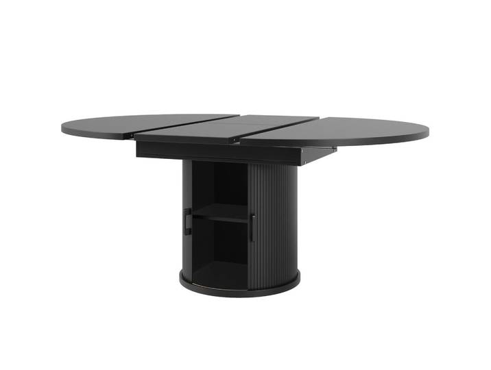 Oxeza Esstisch Ausziehbar Schwarz mit Stauraum 118-158/118/76 cm, Holz, Mode, Rund,Rund, 118x76.8x118 cm, Esszimmer, Esstische