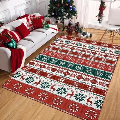 Garvee Christmas Snowflakes Deer Area Rug