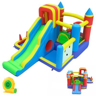 Costway 7-in-1 Inflatable Bounce House with Slide and Ball Pit and 680W Blower for Kids