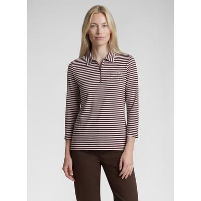Poloshirt RABE, Damen, Gr. 36, mokka, Jersey, Obermaterial: 100% Baumwolle, gestreift, regular fit normal, ohne Ausschnitt, gerader Abschluss, Shirts, mit Stickerei
