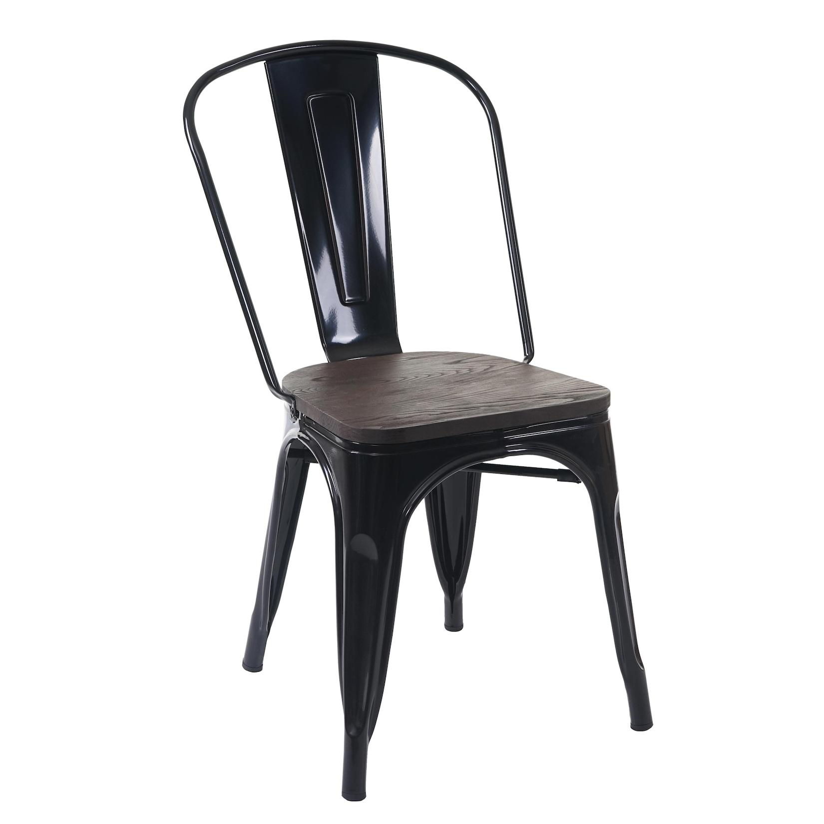 Stuhl MCW-A73 inkl. Holz-Sitzfläche, Bistrostuhl Stapelstuhl, Metall Industriedesign stapelbar ~ schwarz