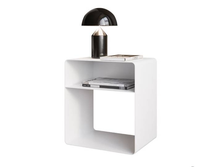 Table de chevet LANA - avec étagère - en acier - 45x35x50 cm - Blanc