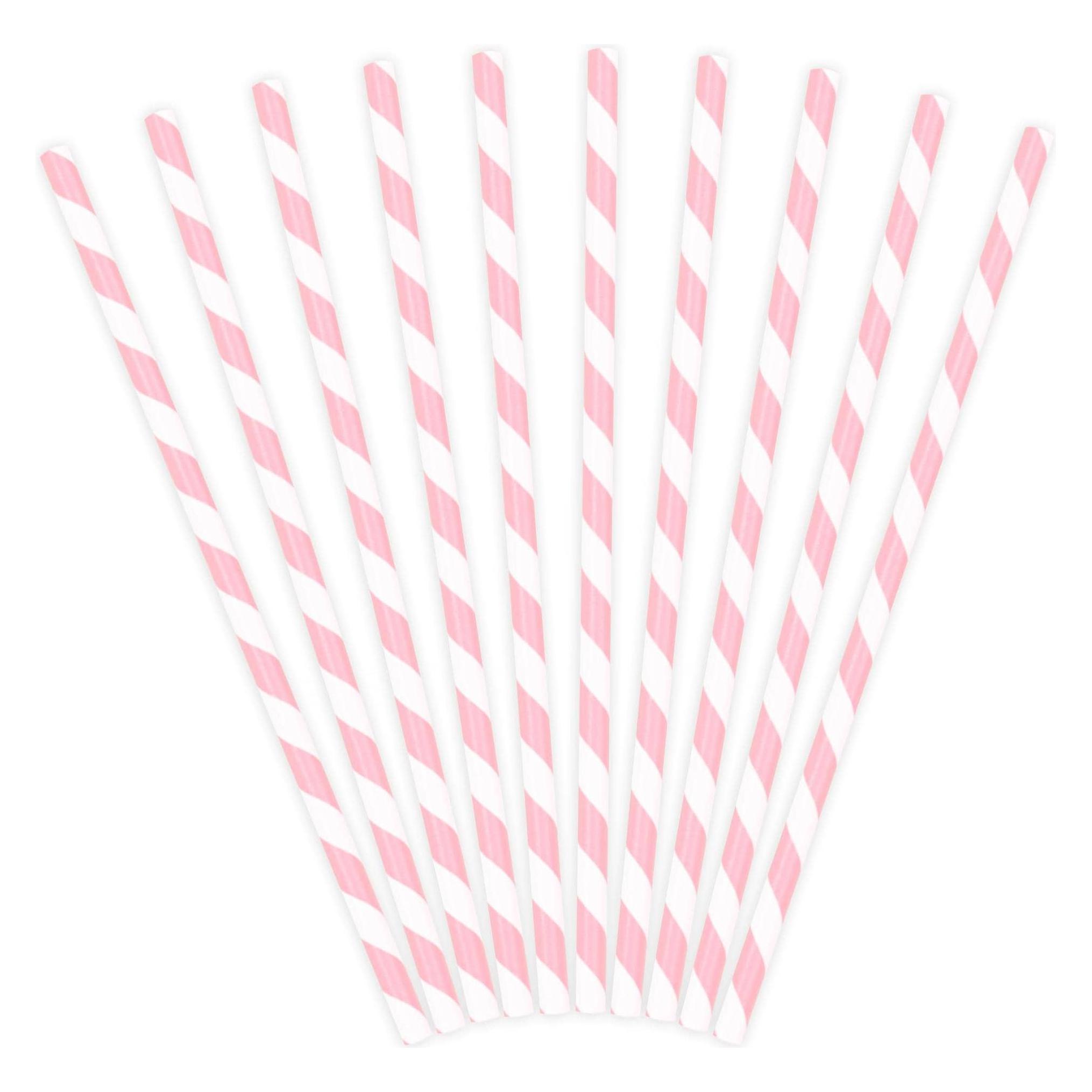 Partydeco Hellrosa gestreifte Strohhalme (10x) (PDSPP1-081J)