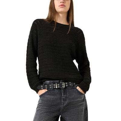Strickpullover QS, Damen, Gr. S, schwarz, Strick, Obermaterial: 50% Baumwolle, 50% Polyacryl, unifarben, figurumspielend taillenbedeckt, Rundhals, Raglanärmel Rollkante, Pullover Strickpullover, Raglanärmel sorgen für mehr Beweglichkeit