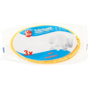 Sito Spültuch Tuchschwamm Cellulose, 10 x 18 cm, aus Zellulose, gelb, waschbar, 3 Stück