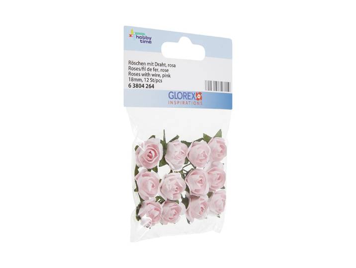 Glorex Röschen mit Draht Rosa 18 mm 12 Stück