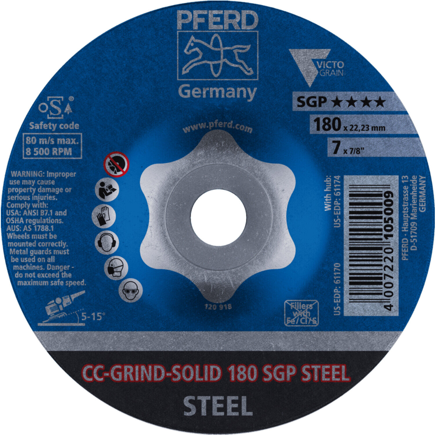 Pferd Schleifscheibe CC-Grind Solid SGP STEEL 180mm (64187180)