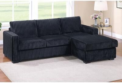 Esofastore Corduroy Upholstered 2pc Sectional Sofa Plastic Legs Black Finish