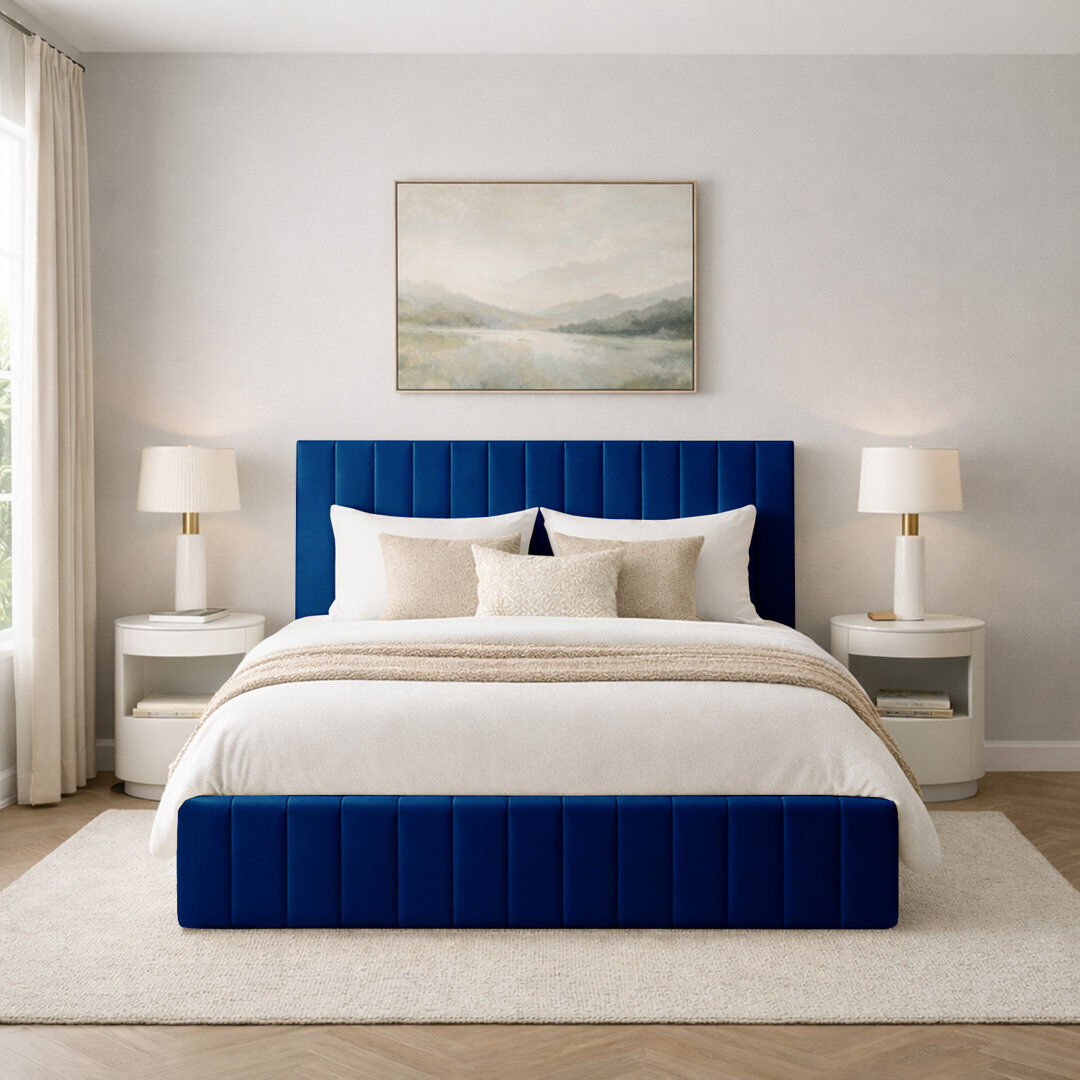 17 Stories Morgana Upholstered Storage Bed Frame Marine Kingsize (5')