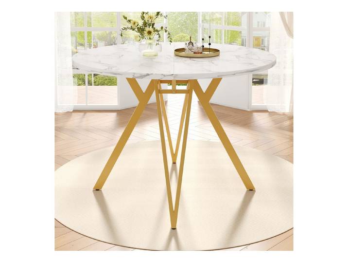 Odikalo Esstisch Couchtisch Küchentisch Marmor-Esstisch Metallbeine Weiß+Gold/Schwarz
