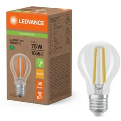 Ledvance E27 Besonders effiziente LED Lampe Classic klar 5W wie 75W 2700K warmweißes Licht