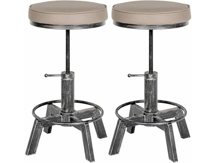 CLP 2er Set Sitzhocker Destin mit Kunstlederbezug I Hocker im Industrial Design I gepolstert und höhenverstellbar, Farbe:antik Silber
