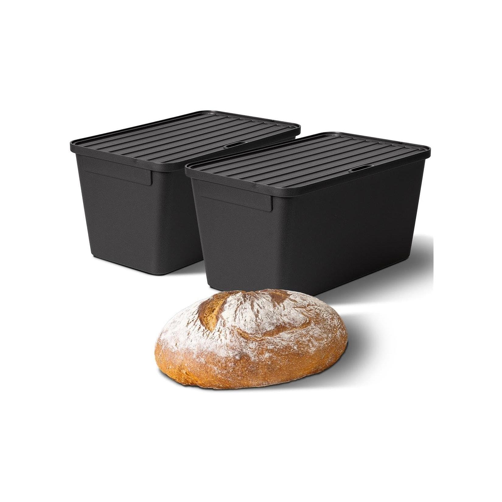 Novaliv 2x Brotkasten Plastik mit Deckel 32x20x16,5cm Dose für Brot Brotkasten Kunststoff Aufbewahrungsbox Brot Brötchenbox IDEAL als Gärbox Sauerteig Teigwanne mit Deckel für Brotteig