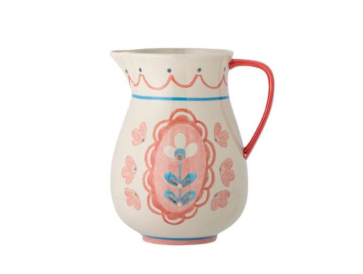 Krug Miren – handdekoriertes Steingut mit Blumenmotiv - Naturton - Luxusbetten24