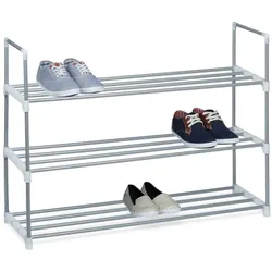 Relaxdays 3 x Schuhregal Metall 3 Etagen Weiß,Silber