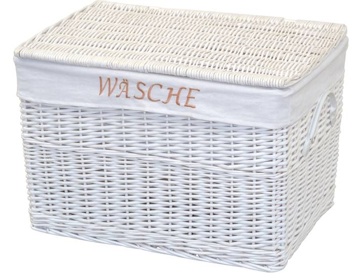 Wäschekorb, weiß, B:60cm H:41cm T:42cm, Geflecht Weide, Kunststoff, HOFMANN LIVING AND MORE, Wäschesammler, Wäschekorb, aus Weide, handgefertigt, mit herausnehmbarem Stoffeinsatz, 60x42x41cm
