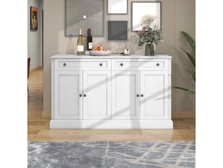 Buffet - Moderne - 4 portes - 2 tiroirs - 150x40x86cm - Blanc antique