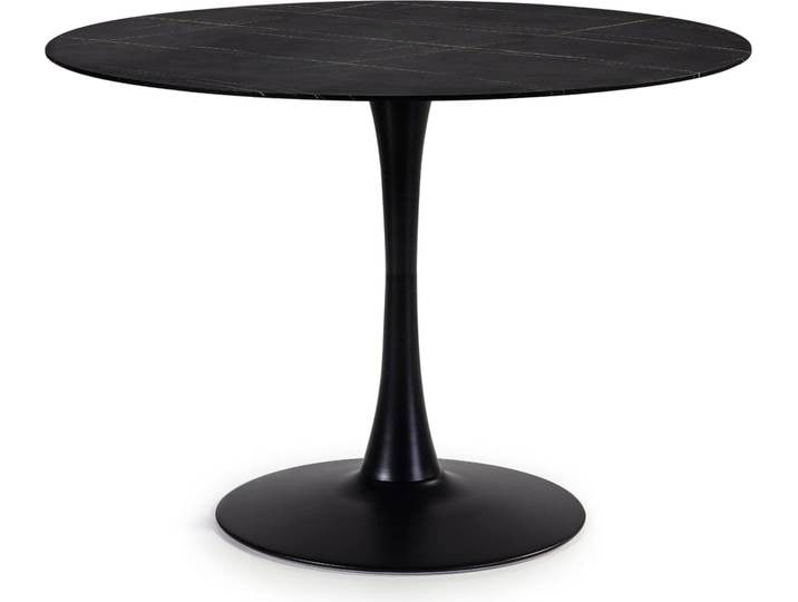 CALICOSY - Table ronde avec plateau en verre imitation marbre L110 cm - ADA