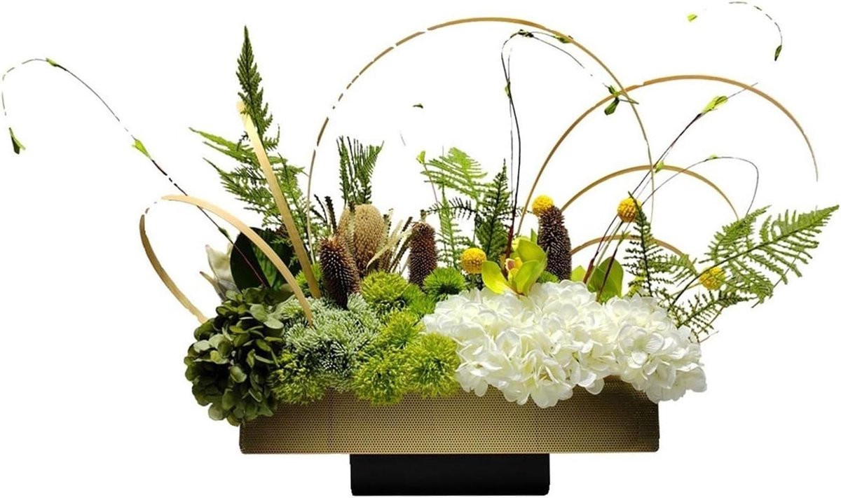 Multicolor Kunstbloemen Boeket met Metalen Vaas, 88 cm Hoog