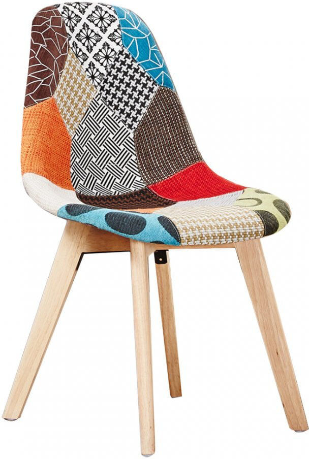 Latitude Vive Theresa Patchwork Retro Dining Chair - Fabric Upholstered Seat and Curved Back with Foam Padding and Solid Wooden Legs - Side Chair for Dining Room Ki Beige 83cm H X 47cm W X 42cm D