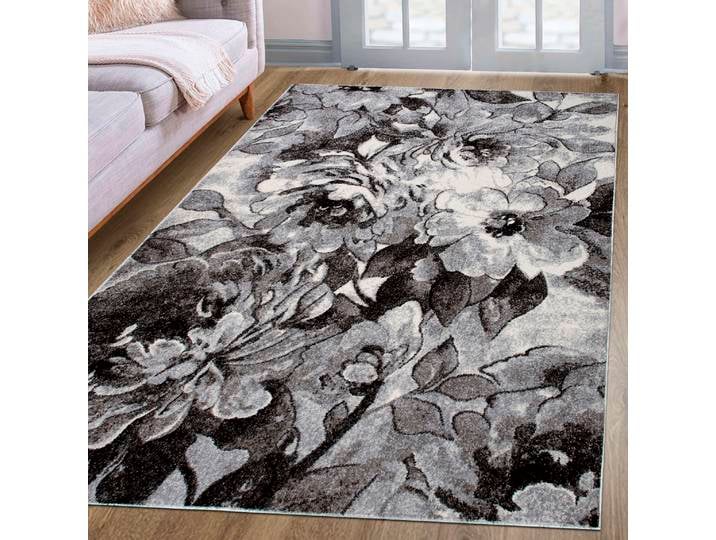 Teppich GOODPRODUCT Almrose Gr. 1, grau, B:60cm H:9mm L:90cm, Kunstfaser, Teppiche, Teppich, mit besonders weichem Flor, Blumen Muster, florales Design, Kurzflor