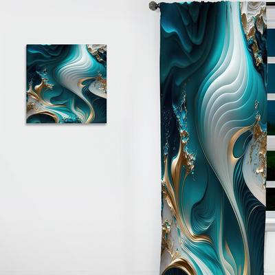 DESIGN ART "Designart ""Abstract Geode Turquoise II"" Abstract Marble Curtain - Blackout Marble Curtain - 1 Panel"