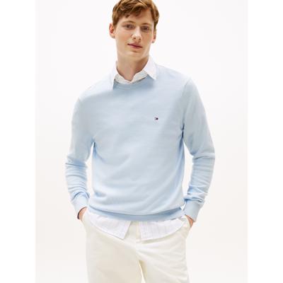 Rundhalspullover TOMMY HILFIGER "ESSENTIAL COTTON", Herren, Gr. L, blau (breezy blau), Strick, Obermaterial: 100% Baumwolle, regular fit, Rundhals, Rippbündchen, Pullover Rundhalspullover, Crewneck Regular Fit Premium Mode