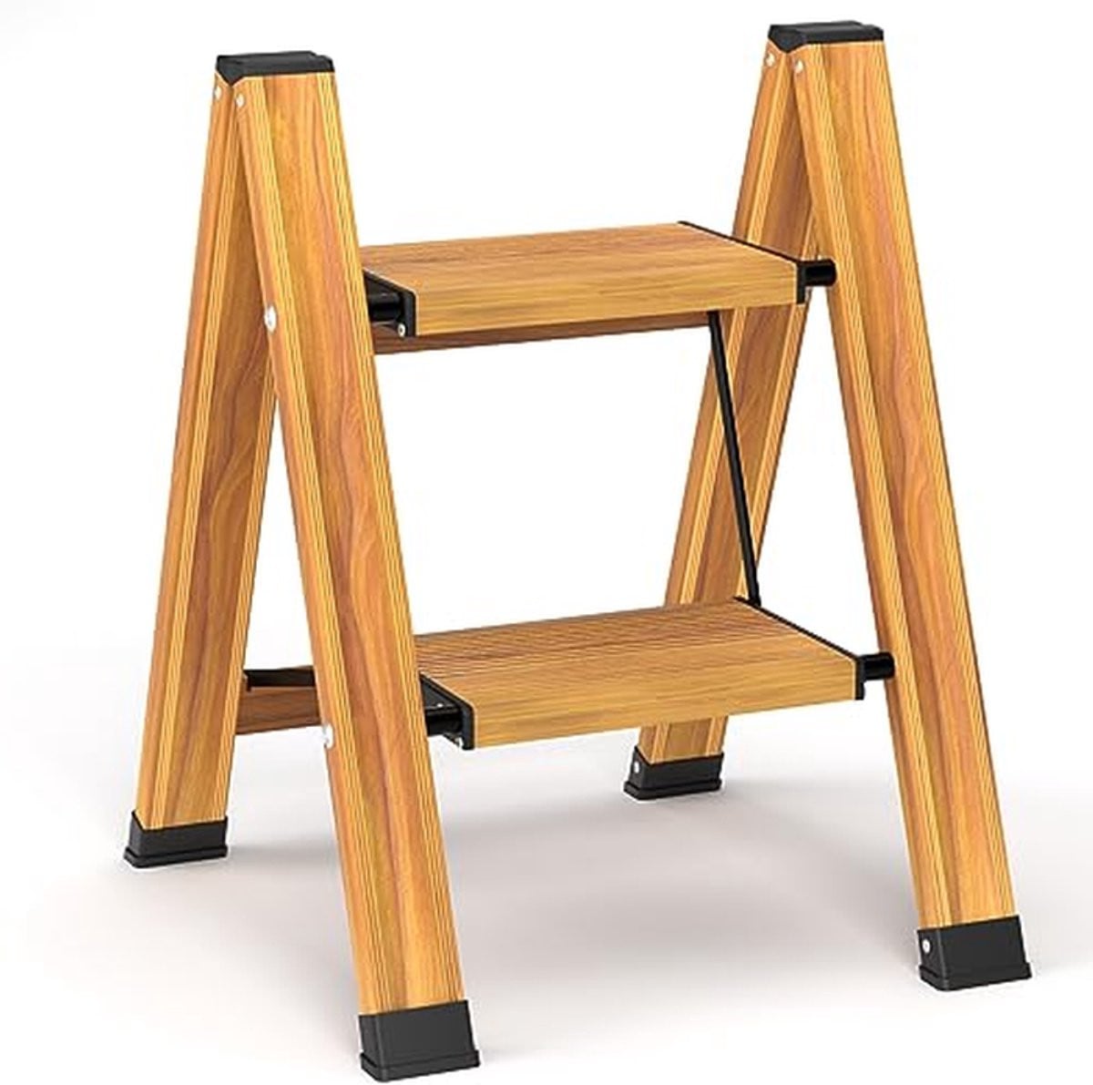 Opvouwbare Keukentrap met 2 Treden en Antislip Treden in Houtnerf Look