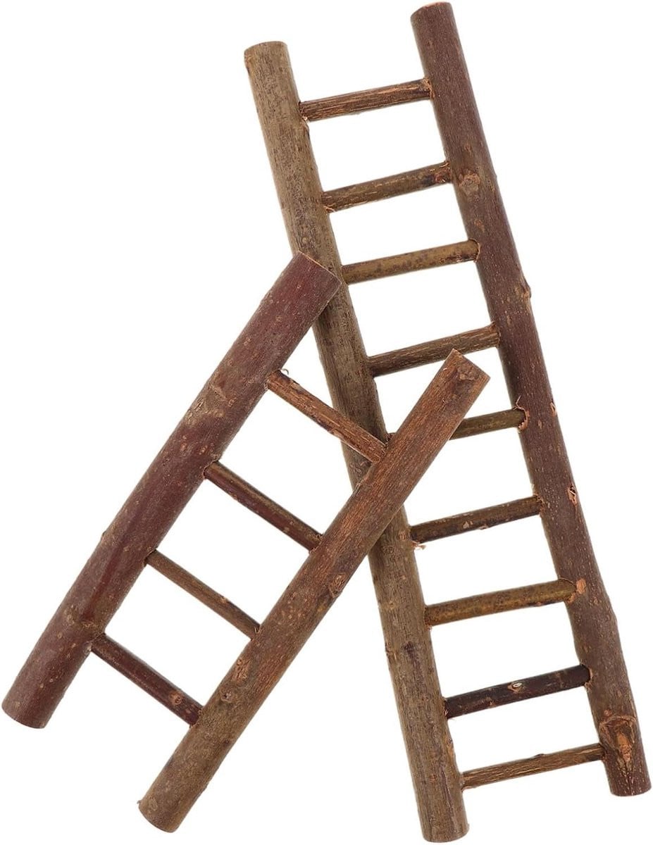 Mini Houten Ladder Lichtbruin - Poppenhuis Meubel - B/D/H: 1 x 25 x 75 cm