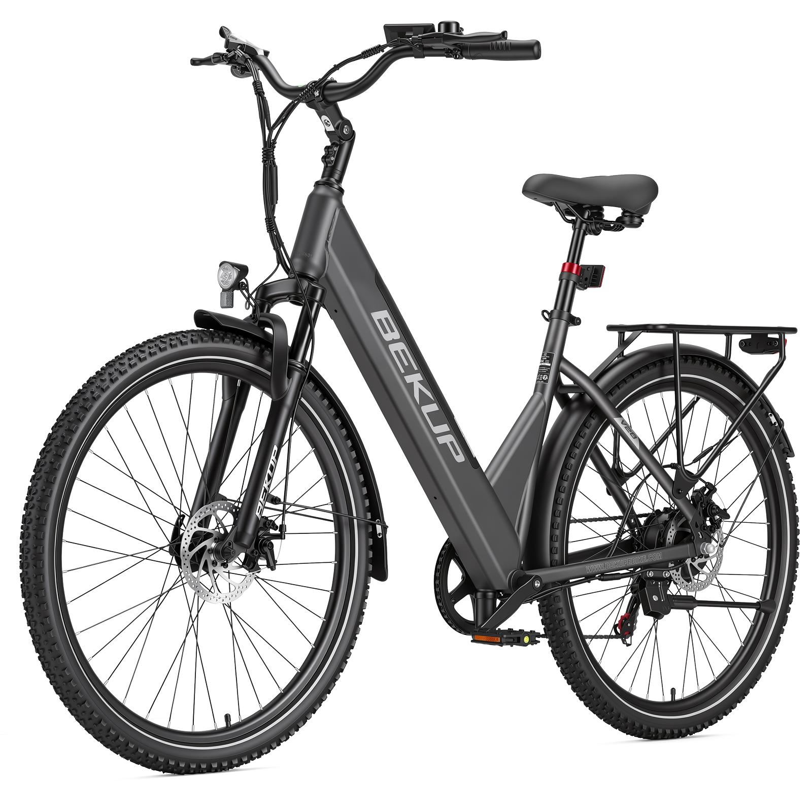 V28, Stadt-E-Bike grau, 25 km/h, 36V 250W 14,5Ah, 28-Zoll breite Reifen mit Reflexstreifen, Shimano 7-Gang