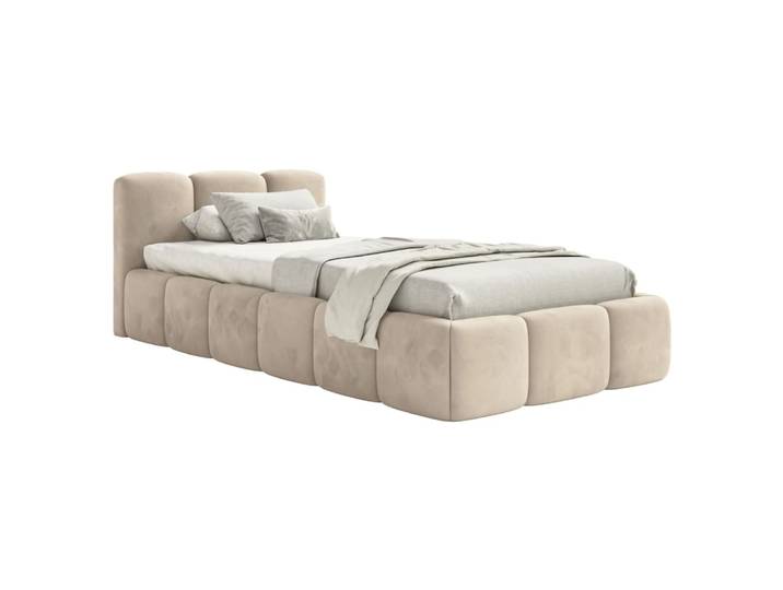 Lit rembourré 90x200, velours beige clair