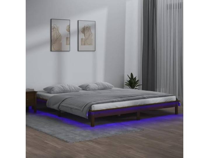 Massives Kiefernholz LED Beleuchtung schlichtes Design 120x190 cm Braun Massivholzbett mit LED-Beleuchtung Honigbraun 120x190 cm Kiefernholz Bettgestell mit RGB Licht USB Bettrahmen für