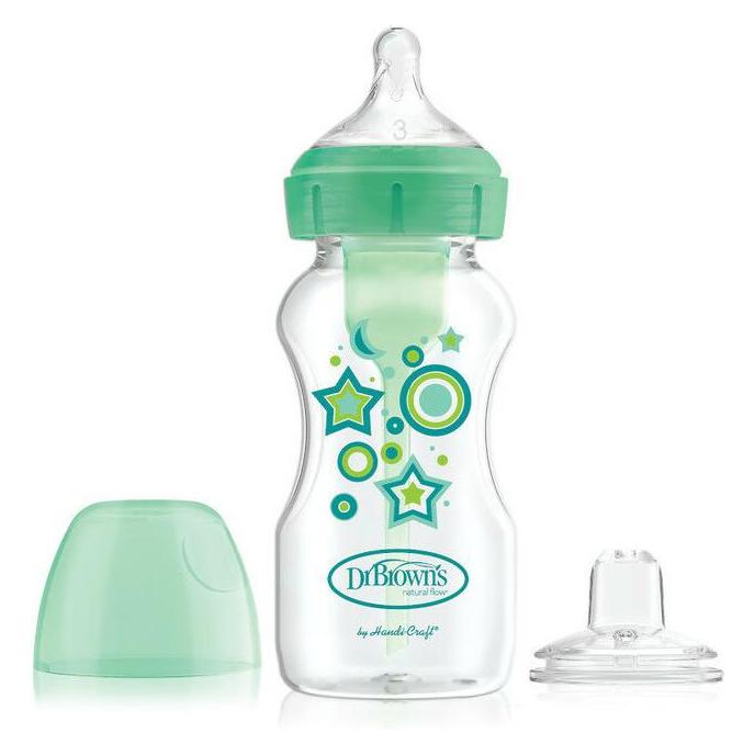 Dr Browns WB91606-SET VON DER FLASCHE ZUM TITTLE MIT GRÜN/WEITHALSFLASCHE 270ML OPTIONEN+GRÜNES DEKOR, MIT Sch (270 ml) (001293)