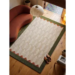 Wollteppich geometrisch Erdtöne-Grün 120 x 170 cm - DARENT   Kadima