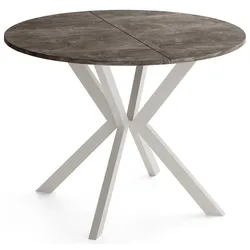 ESSTISCH Valeo – Runder Esstisch, Ausziehbar – Kaschmirfarbene Metallbeine – Modernes Design – Beton Dunkelgrau 90-130/90/76 cm