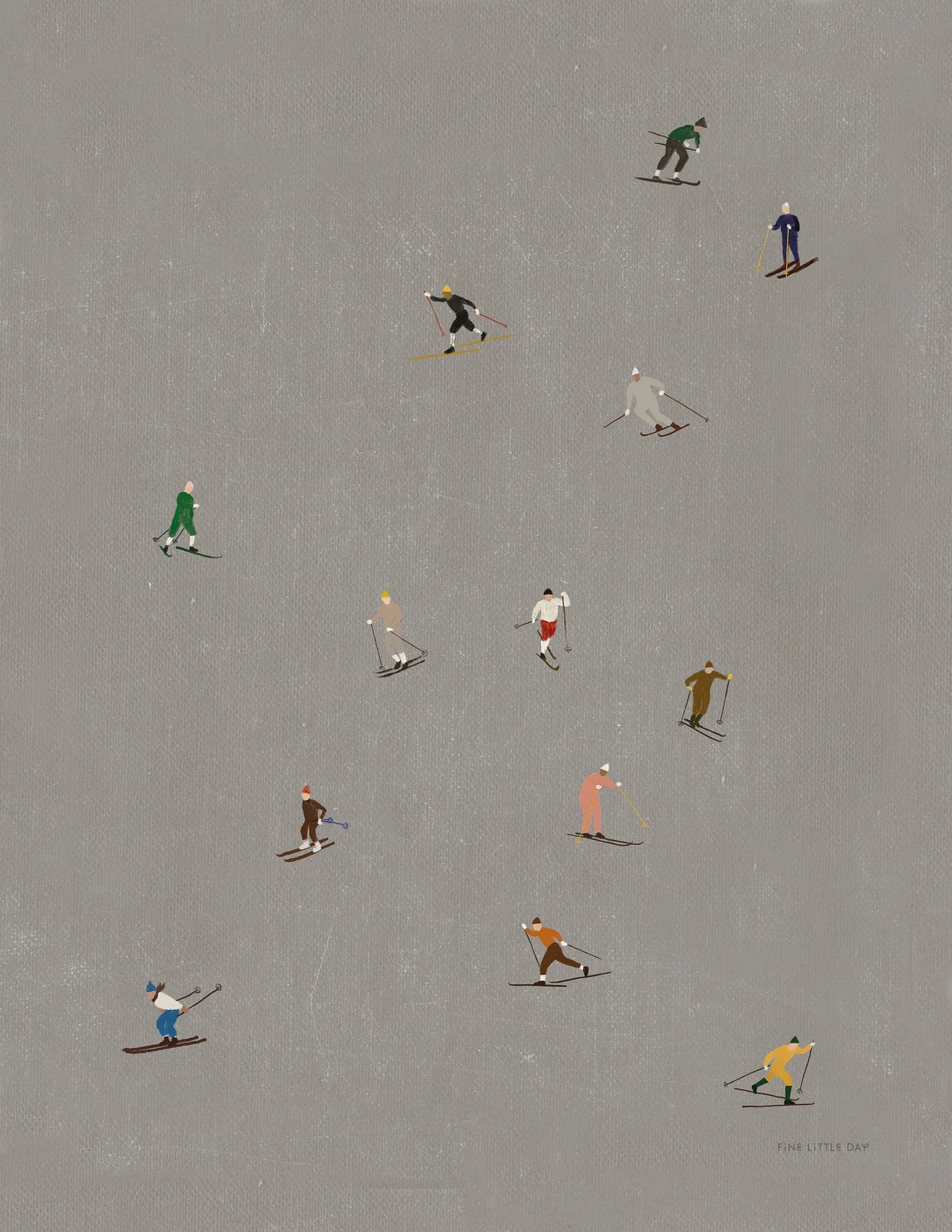 Fine Little Day Skiers poster illustratie grijs B: 40 cm, H: 50 cm