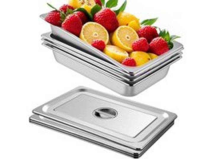 VEVOR Bac Inox Alimentaire avec Couvercle 53,7x33x9,5 cm Lot de 4 Plats à Four en Inox Épaisseur 0,8mm Bac Gastro Rectangulaire Effet Miroir Aliments Chauds et Froids pour Cuisine de Restaurant Gril