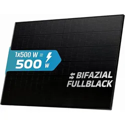 SUNNIVA® Solarmodul 500 W FULL BLACK Bifazial Glas PV Modul Solarpanel - PMax 500W Bifacial N-Type, für Balkonkraftwerk oder PV Solar Anlage