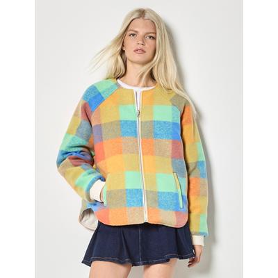 Steppjacke APRICOT "Wendbare Fleece-Steppjacke", Damen, Gr. 8, weiß (stein), gewebt, Obermaterial: 100% Polyacryl PAN., kariert, normal, Elastisch, Jacken Steppjacke, mit Karomuster