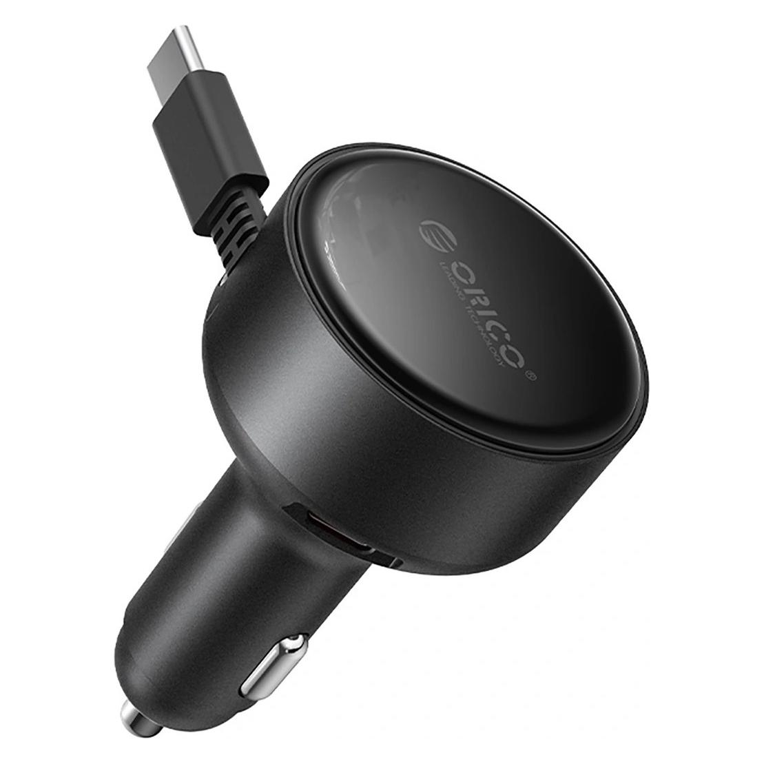 Orico Ładowarka Ładowarka samochodowa FC-60-2C 60W ze zwijanym kablem USB-C 65 cm - czarna (6942886200362)