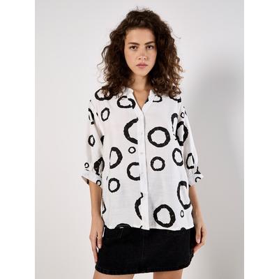 Klassische Bluse APRICOT "Abstrakte Kreise Bluse", Damen, Gr. S (36), weiß, Obermaterial: 65% Viskose CV. 35% Polyester PES., gemustert, Blusen Bluse, in Oversized-Passform