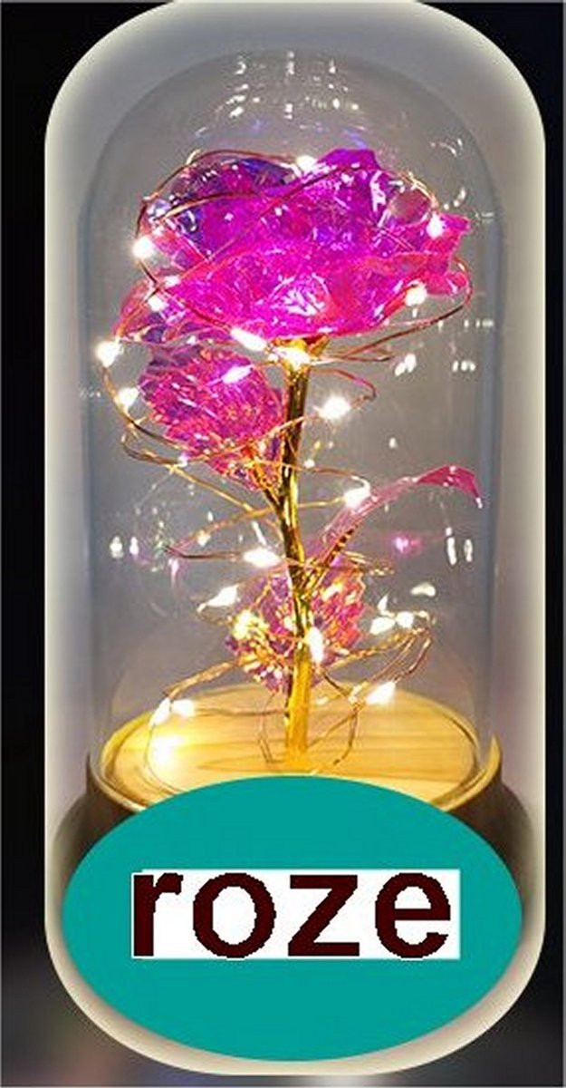 Vdtoys LED Rose Eternal Rose onder stolp - Roze - Hoogte: 18,5 cm, Diameter: 11 cm