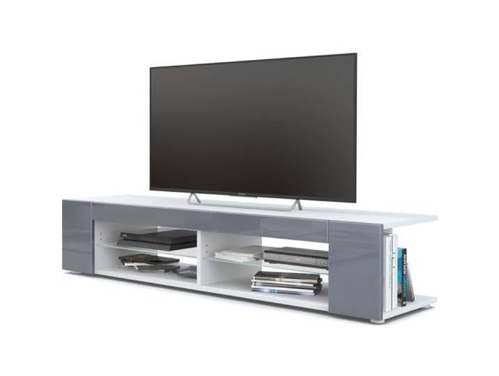 Vladon Meuble TV Armoire basse Movie Corps en Blanc mat - Façades en Gris haute brillance