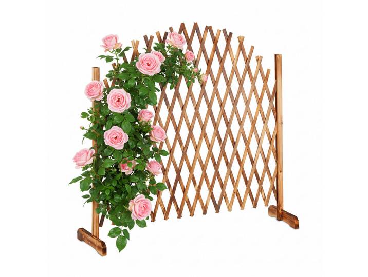 Relaxdays Rankgitter Braun geflammt ausziehbar, Hellbraun, Holz, 200x98x30 cm, Dekoration, Gartendeko
