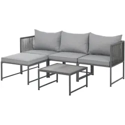 SVITA DETROIT Polyrattan Gartenlounge Modular Ecksofa Tisch Inklusive Kissen Grau