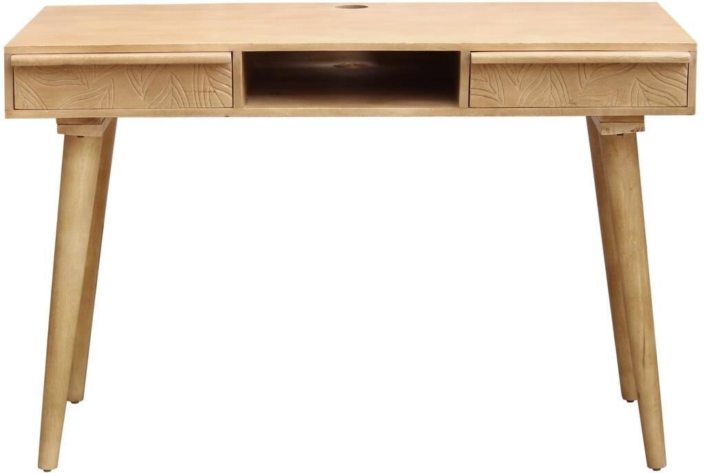 Miliboo Schreibtisch aus massivem Mangoholz mit Gravur KAFFIR