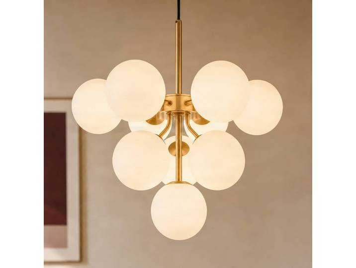 Hängeleuchte Peyton Lucande, dimmbar, messing / gold, für Wohn- / Esszimmer, Glas, Design