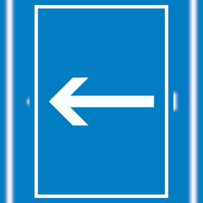 HB-Druck Richtungspfeil links Schild hochkant weiss blau Pfeil A6 (105x148mm)